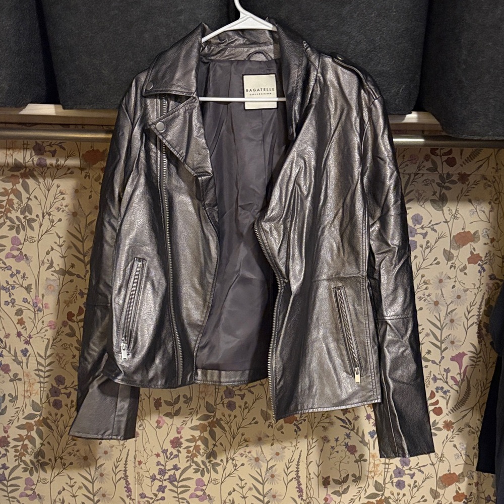 Magaschoni Metallic Gray Leather Jacket